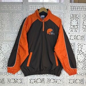 Vtg Cleveland Browns Windbreaker Pullover Quarter Zip Jacket Mens‎ XL NFL